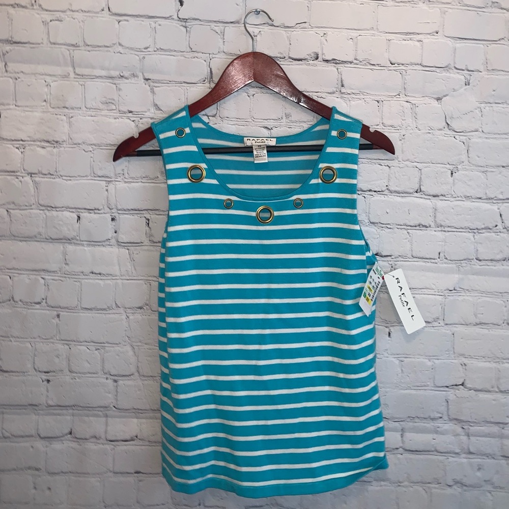 BRAND NWT Rafael Petite Blue & White tanktop sz PS - Picture 2 of 13